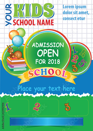 School Admission Flyer, Kid advertising template with space for text, Kid education theme, Colorful vector layout