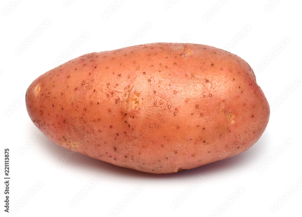 Young red potato isolated on white background. Harvest new. Flat lay, top view