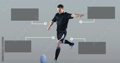 Rugby player with blank infographic chart panels
