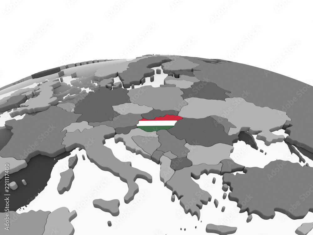 Hungary with flag on globe