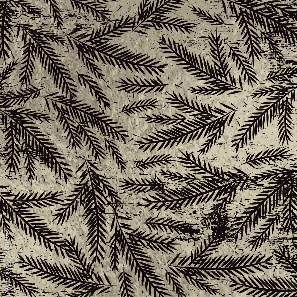 Grunge  silver christmas background with black alder twigs, vector illustration
