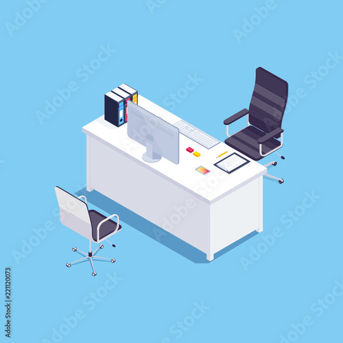 Isometric concept of office workplace.