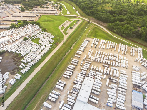 Top view used and consigned recreational vehicle at RV dealership parking lots