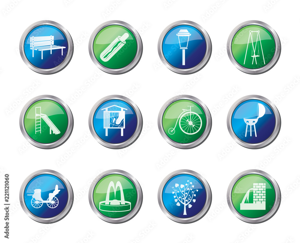 Park objects and signs icons over colored background - vector icon set Park objects and signs icons over colored background - vector icon set