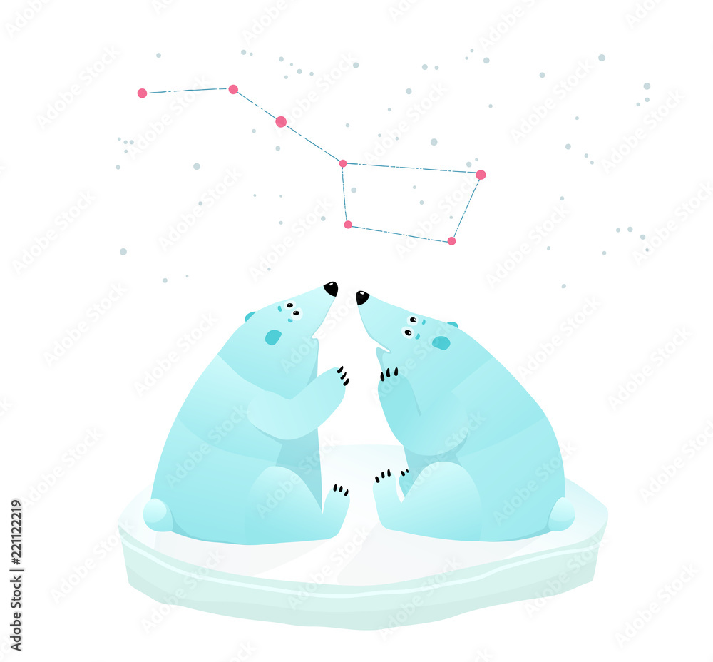 Obraz premium Constellation of the great bear and polar bears looking.