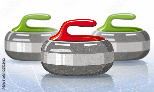 Stones for curling sport game. Ice. Rink. Vector illustration.