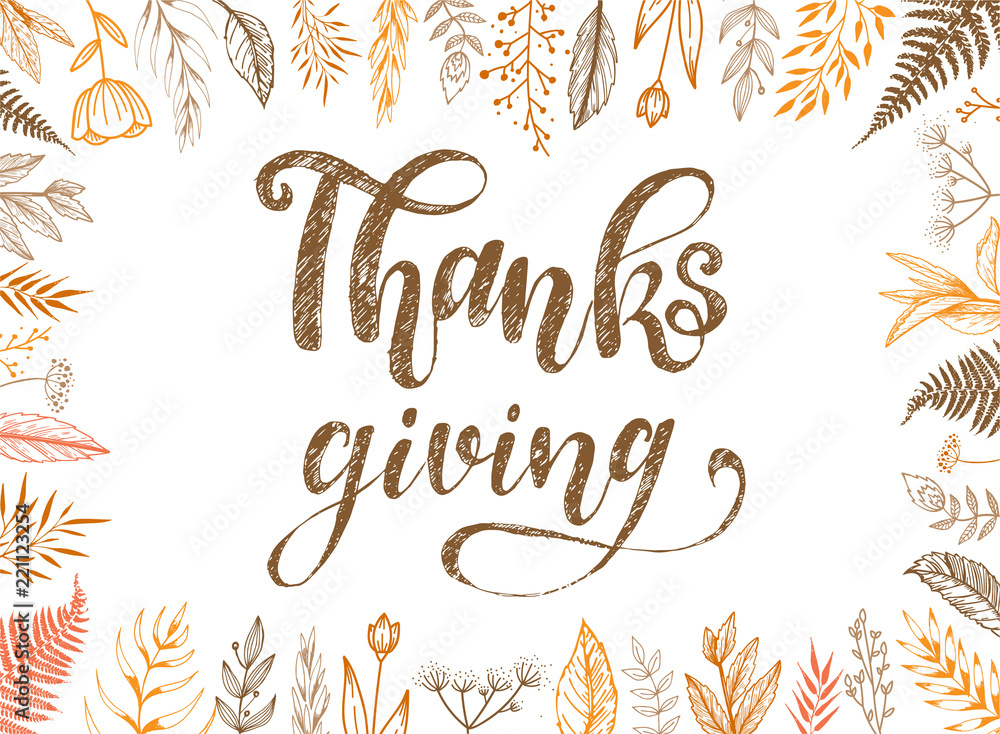 Obraz premium thanksgiving hand lettering quote for poster, banner, card design