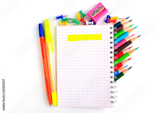 notebook and writing accessories: pens and pencils