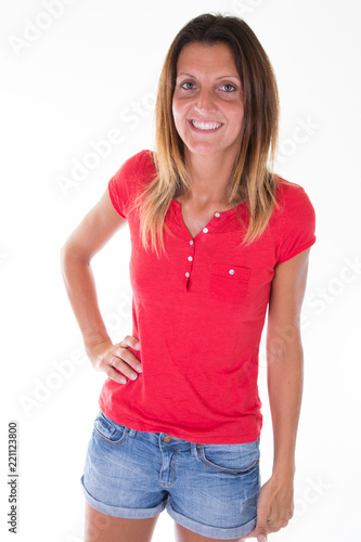 Casual style fit woman portrait Isolated over white background