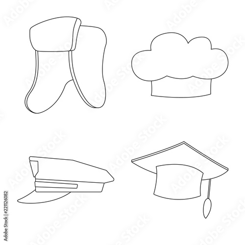 Vector illustration of headwear and cap icon. Set of headwear and accessory stock symbol for web.