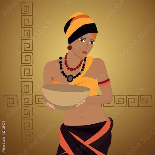 Beautiful African  woman in ethnic headdress. Vector illustration.