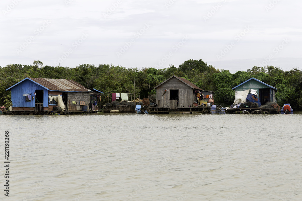 SIEM REAP, CAMBODIA - Floating village on Tonle Sap Lake. Siem Reap Cambodia.