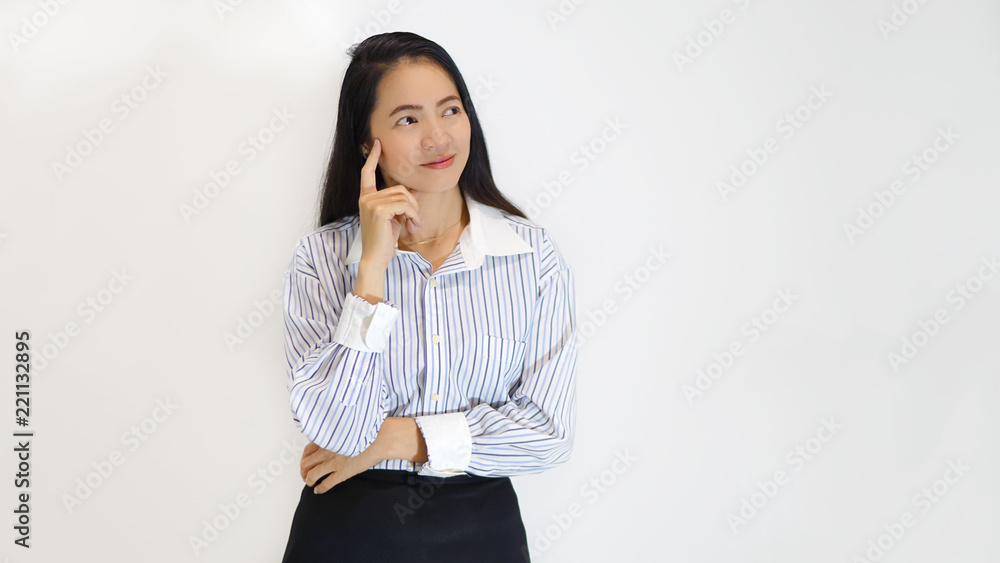 Thoughtful of businesswomen against white background Thoughtful of businesswomen against white background