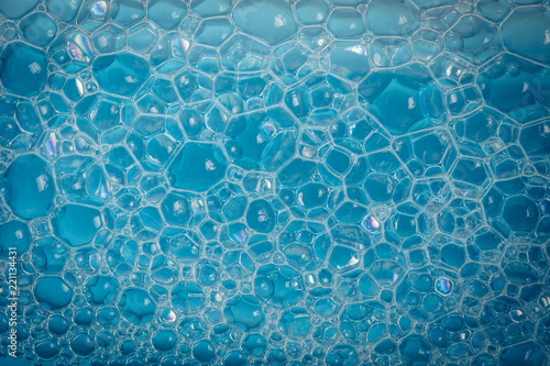 texture of blue soap foam closeup