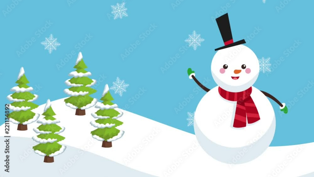 Cute snowman at winter landscape cartoon high definition animation colorful scenes