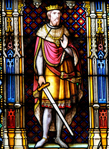 Crusader King Baldwin III of Jerusalem - Stained Glass in Bruges photo