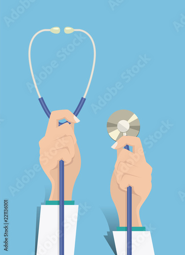 two hand doctor holding stethoscope vector design