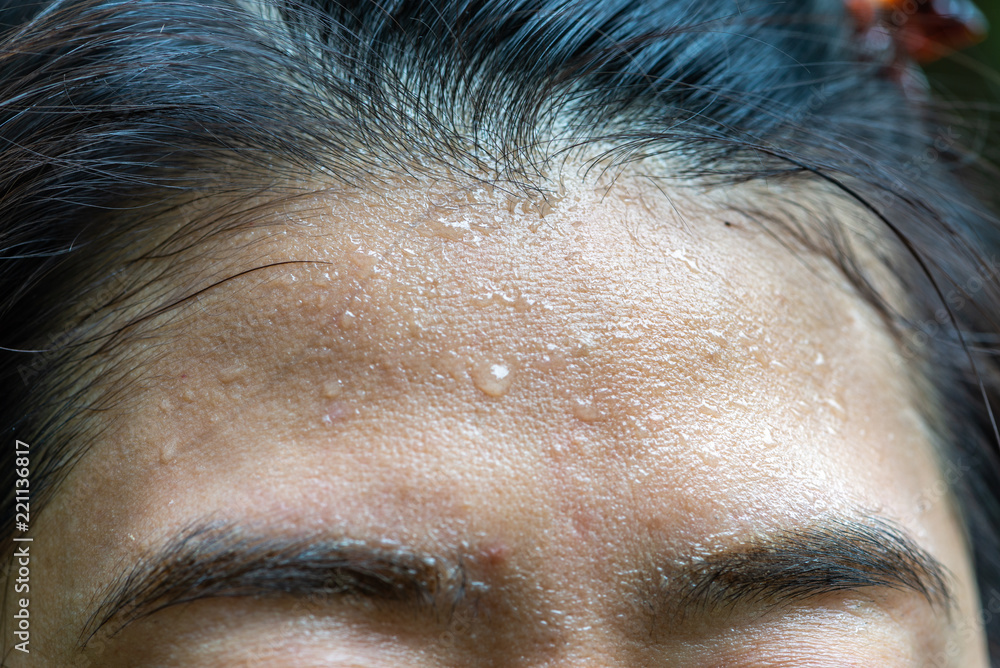 Close up sweat on forehead - obrazy, fototapety, plakaty 