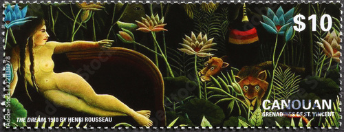 Painting the dream by Henry Rousseau on stamp photo