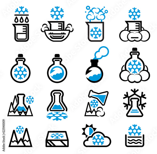 Reaction ice and cold of science experiment (icon concept).