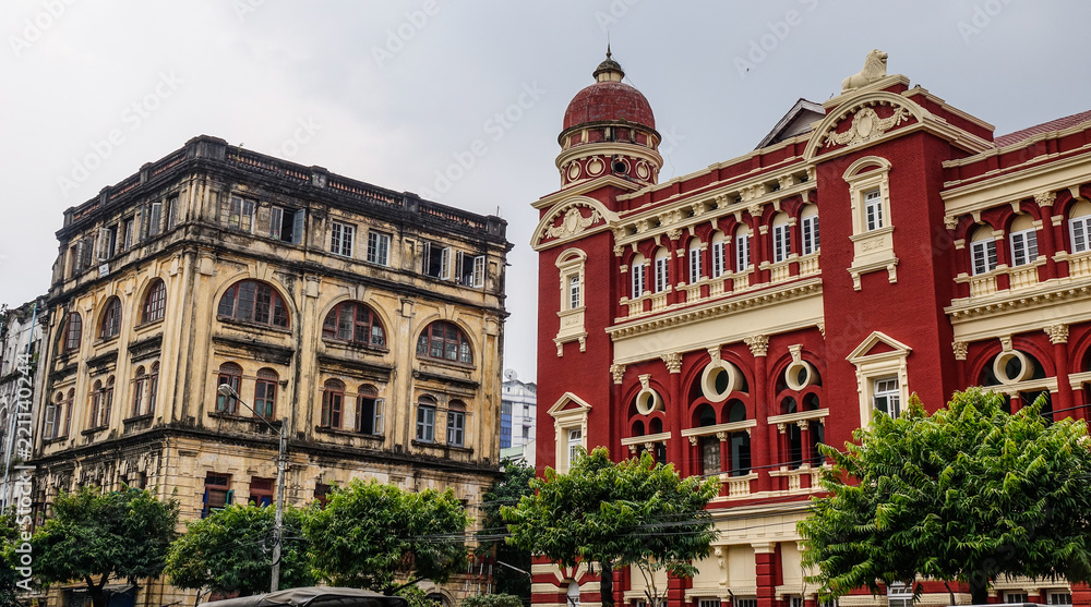 Fotografie Old buildings in Yangon, Myanmar