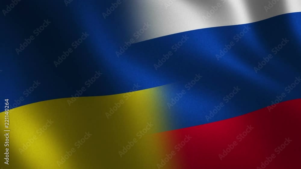Ukraine vs. Russia flag waving 3d. Abstract background. Loop animation. Ukraine vs. Russia flag waving 3d. Abstract background. Loop animation.