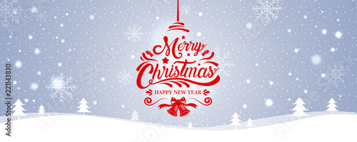 Merry Christmas, happy new year, calligraphy, winter landscape, vector illustration.