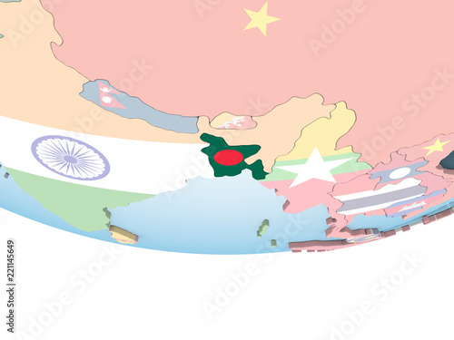 Bangladesh with flag on globe © harvepino