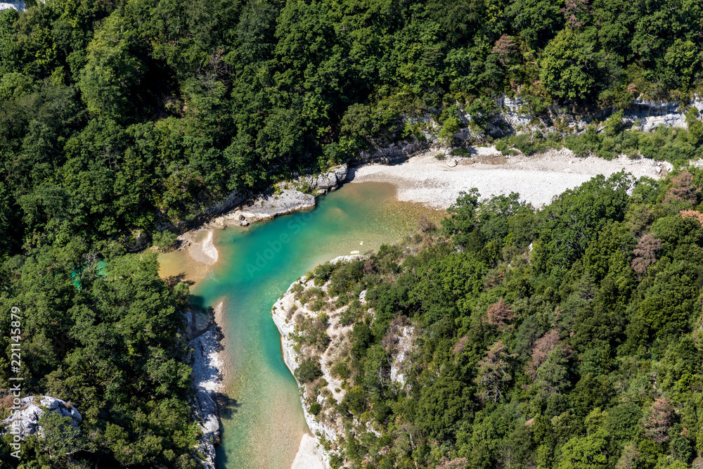 aerial view of beautiful turquoise verdon river in provence, france