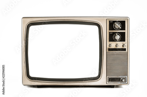 Retro old television isolated on white background photo