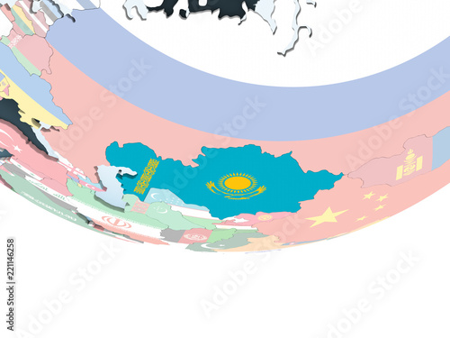 Kazakhstan with flag on globe