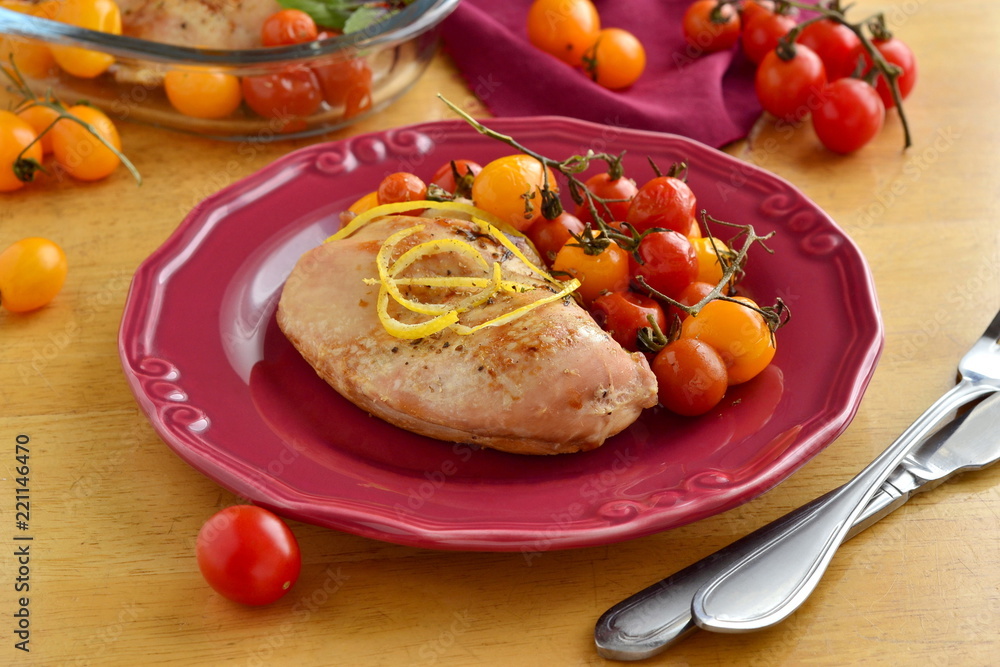 Baked chicken breast with cherry tomatoes Baked chicken breast with cherry tomatoes