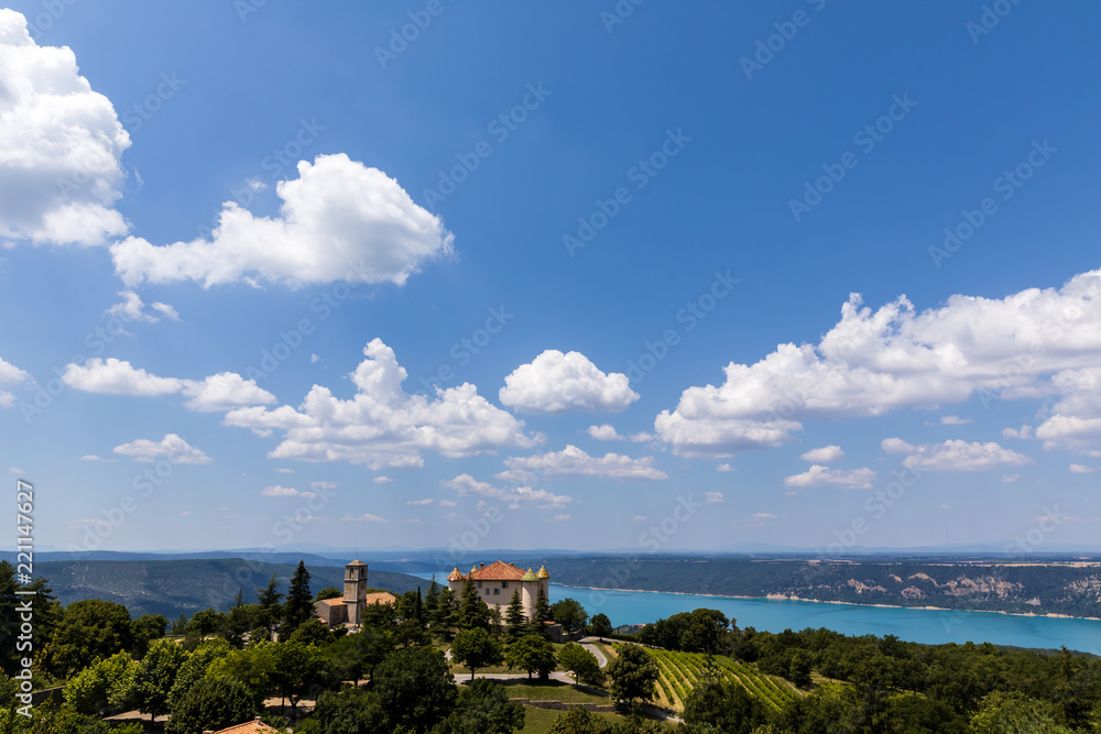 Fototapeta premium aerial view of tranquil landscape with beautiful architecture and majestic nature in provence, france