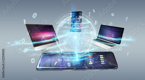 Modern devices connected to each other 3D rendering