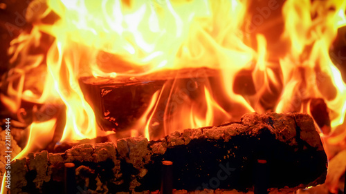 Closeup image of fire flames in fireplace