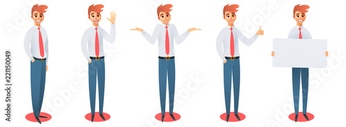 Set of businessman in different simple action. Vector illustration