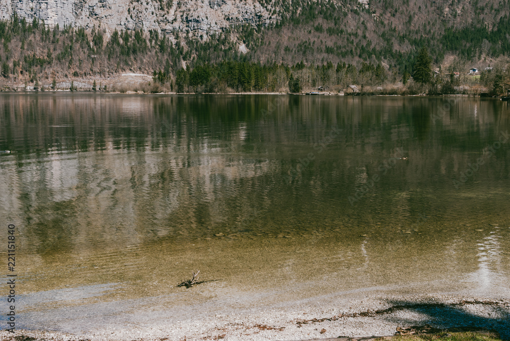 Clear water of a lake near Hallstatt village in Austria Clear water of a lake near Hallstatt village in Austria