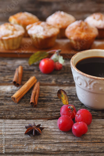 Fototapeta Naklejka Na Ścianę i Meble -  Autumn coffee break with apple muffins