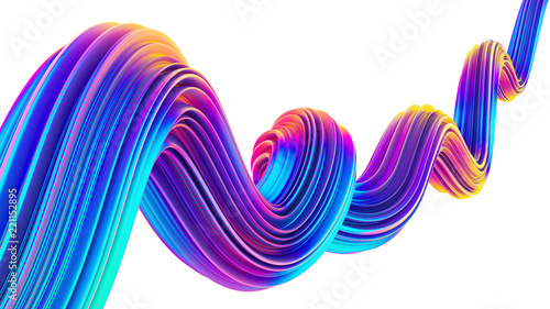 3D Liquid design twisted shape in holographic neon colors for Christmas backgrounds
