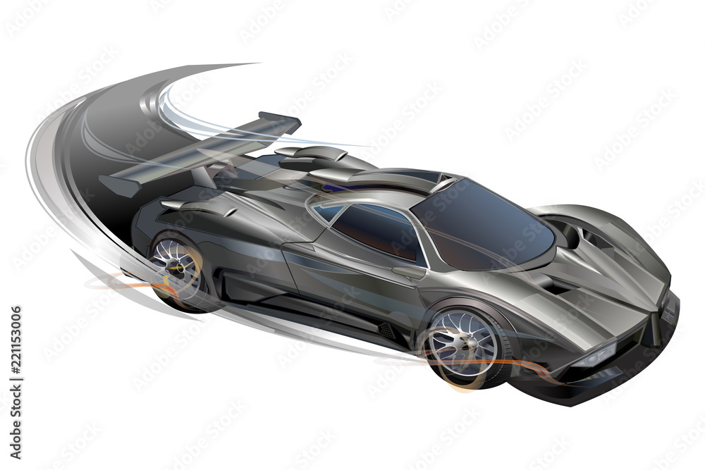 Sports silver super car graffiti speed illustration vector isolated on white background Sports silver super car graffiti speed illustration vector isolated on white background