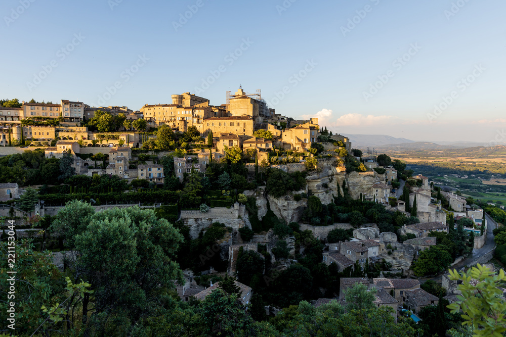 aerial view of old french town with beautiful traditional architecture, provence, france