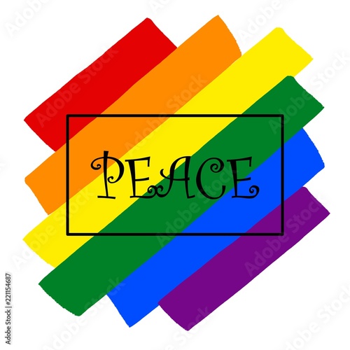 Foto Rainbow gay pride flag oblique, Symbol of sexual minorities, PEACE