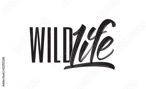 Vector illustration: Hand drawn brush type calligraphic lettering composition of Wild Life on white background.