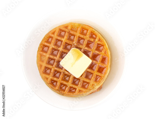 Round Waffles Ready for Breakfast on a White Background