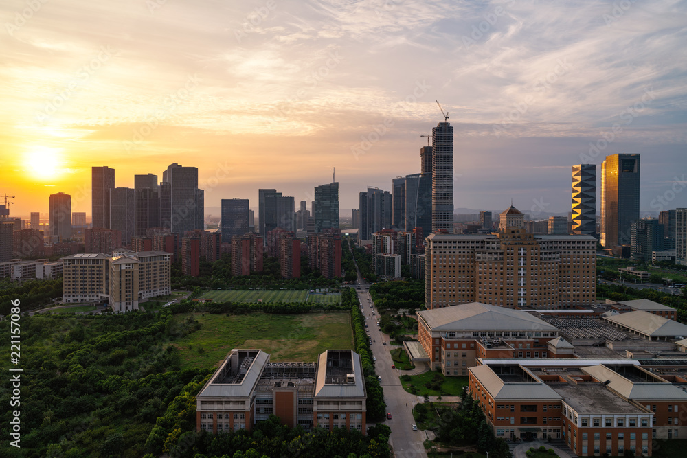Modern new city sunset in Nanjing
