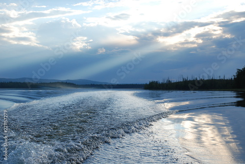 Sunset on lake Azas, Tyva region, Russia photo