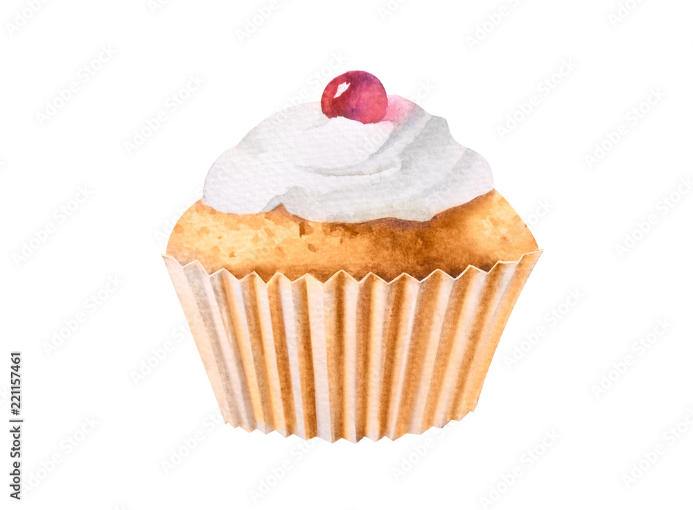 Hand draw watercolor. Delicious beautiful cupcake. Hand draw watercolor. Delicious beautiful cupcake.