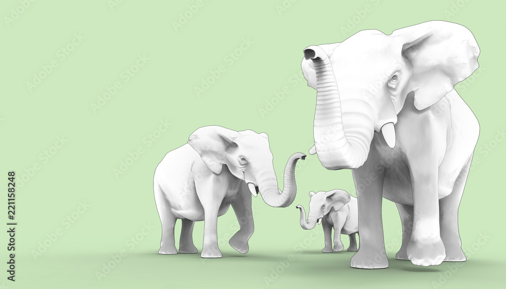 Elephant Family Groups Drawing and background / Illustration Art Concept 