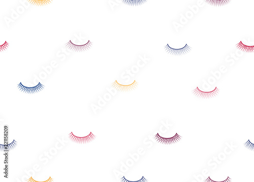 seamless pattern false eyelash. Background for the beauty salon. Decorative cosmetics and makeup. Closed eye.