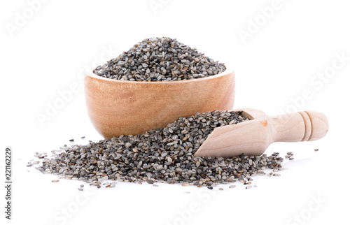 black sesame scrub seed in bowl isolated on white background